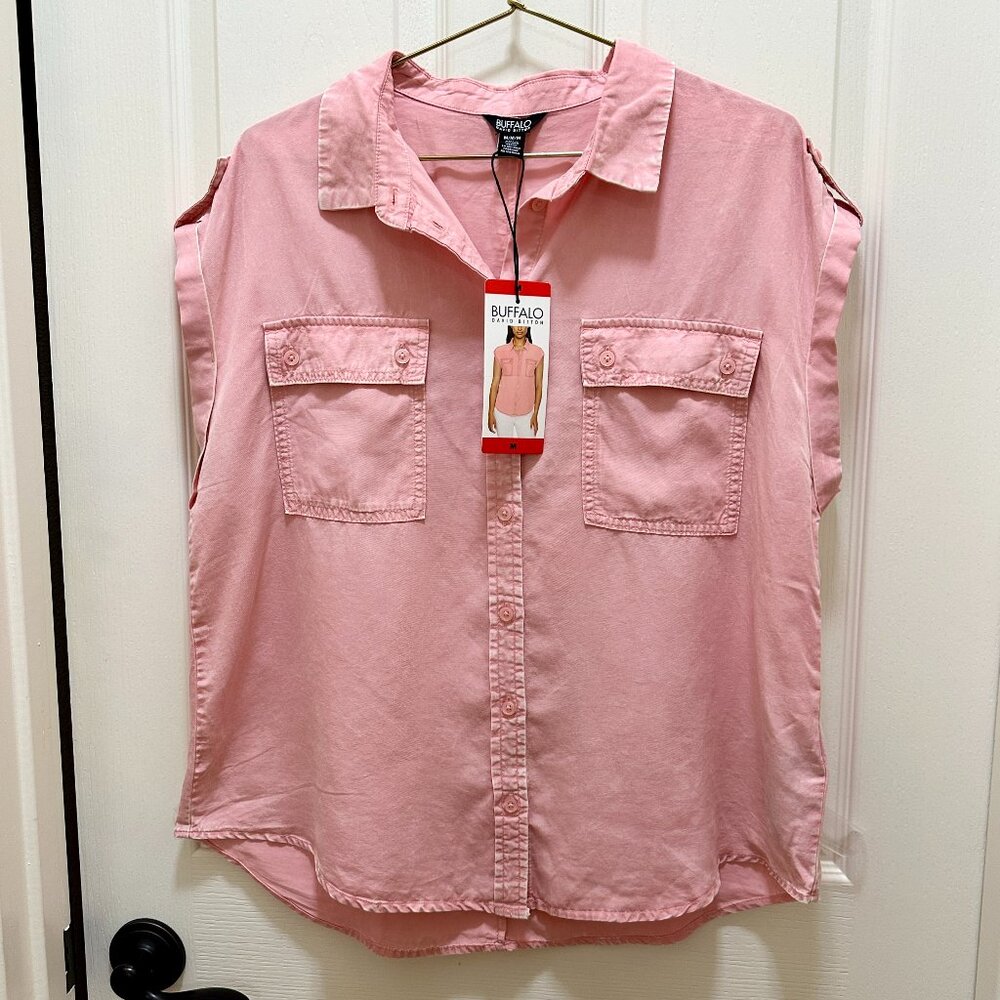 Buffalo Women's Lyocell Soft Utility Shirt Top Size M Dusty Pink Acid Wash (NEW)
